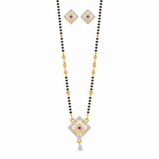 Geometric Diamond-Cut Square Mangalsutrawith earrings