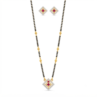 Double Diamond-Framed Ruby Mangalsutra with earrings