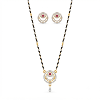 Intricate Circle & Ruby Mangalsutra with earrings